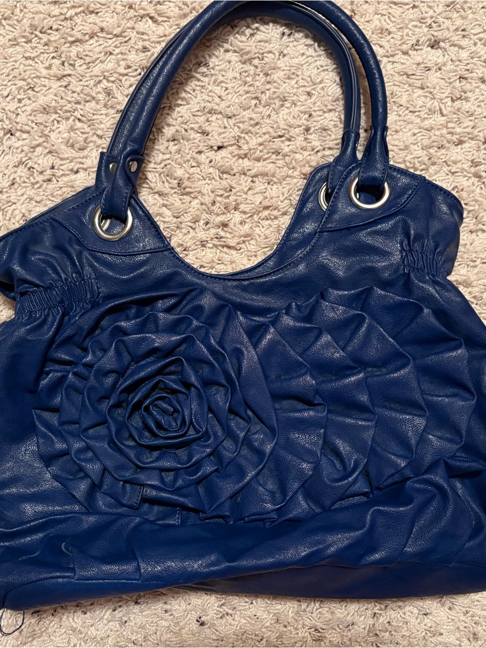 Blue Floral Rosette Tote